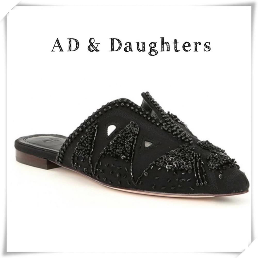 Ad & Daughters Collyn Embroidered Beads Pointed Toe Flat Mule Sandal Back Sz 8.5